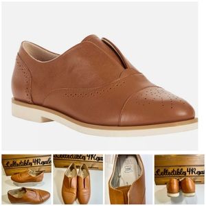 Time & Tru Women’s Oxford Slip On Loafer Leather Brown Cognac Slip On Shoes Sz 8
